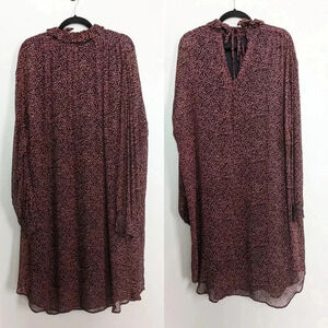 Dries Van Noten Silk Ruffle Neck Flowy Dress